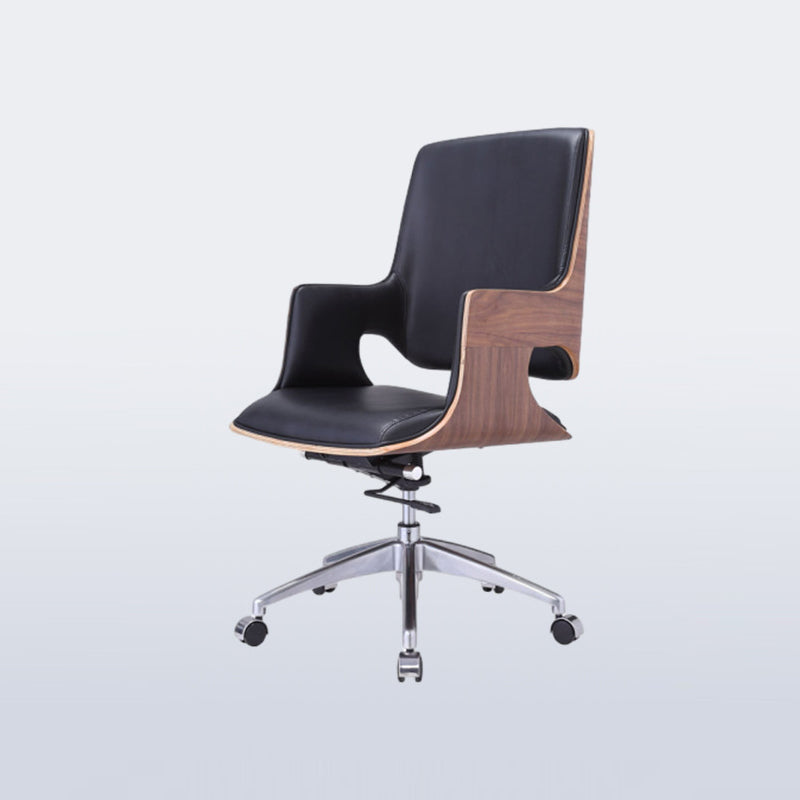 Contemporary Nordic Leather Steel Aluminum Alloy Square Desk Chair Adjustable Height Rotating With Backrest And Armrests For Home Office And Study