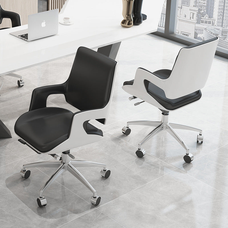 Contemporary Nordic Leather Steel Aluminum Alloy Square Desk Chair Adjustable Height Rotating With Backrest And Armrests For Home Office And Study