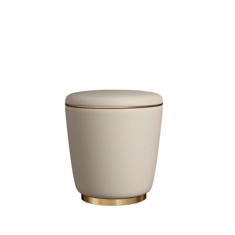 Tabouret de vanité rond en cuir microfibre et acier inoxydable de simplicité moderne pour chambre, salon et salle de thé 