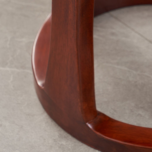 Taburete bajo redondo de madera de caucho, tela sintética de estilo chino tradicional y polipiel napa para salón y dormitorio 