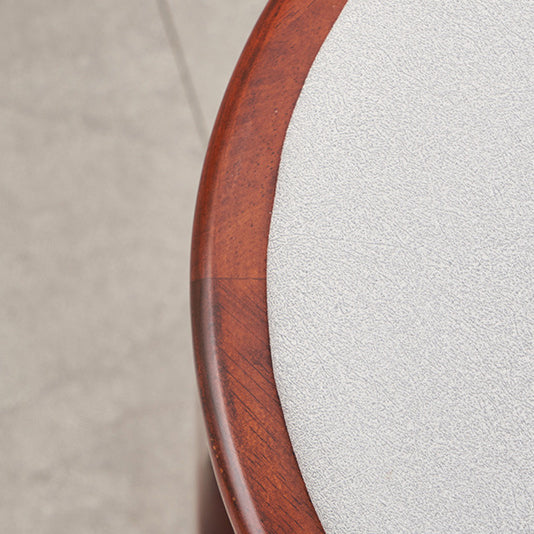 Taburete bajo redondo de madera de caucho, tela sintética de estilo chino tradicional y polipiel napa para salón y dormitorio 