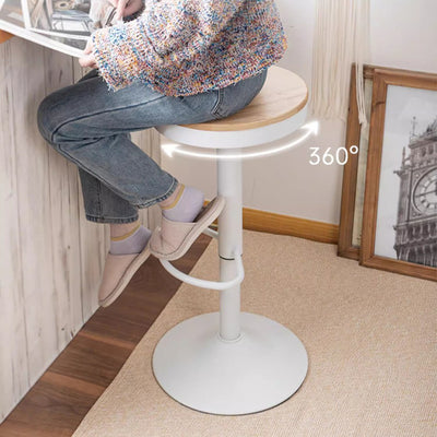 Modern Minimalist Solid Wood Iron Cylindrical Bar Stool Backless For Dining Room & Kitchen