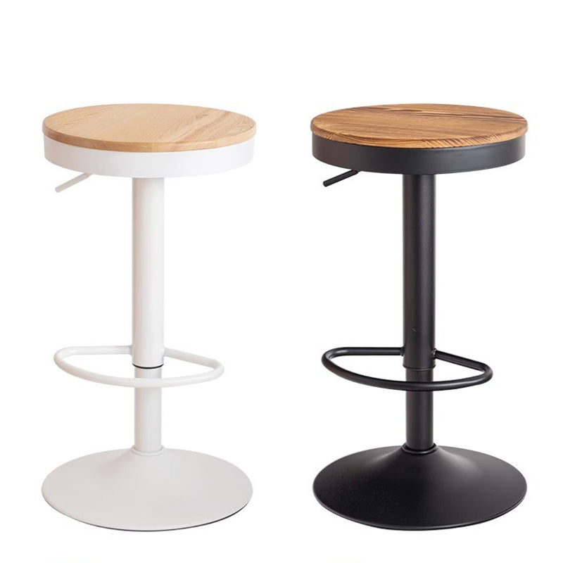 Modern Minimalist Solid Wood Iron Cylindrical Bar Stool Backless For Dining Room & Kitchen