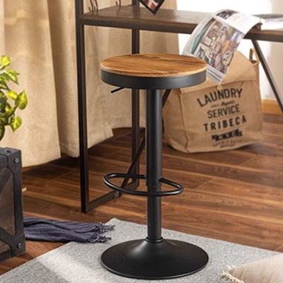 Modern Minimalist Solid Wood Iron Cylindrical Bar Stool Backless For Dining Room & Kitchen