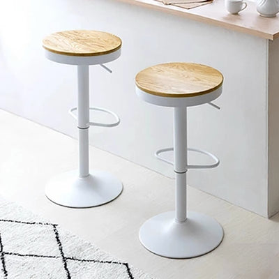 Modern Minimalist Solid Wood Iron Cylindrical Bar Stool Backless For Dining Room & Kitchen