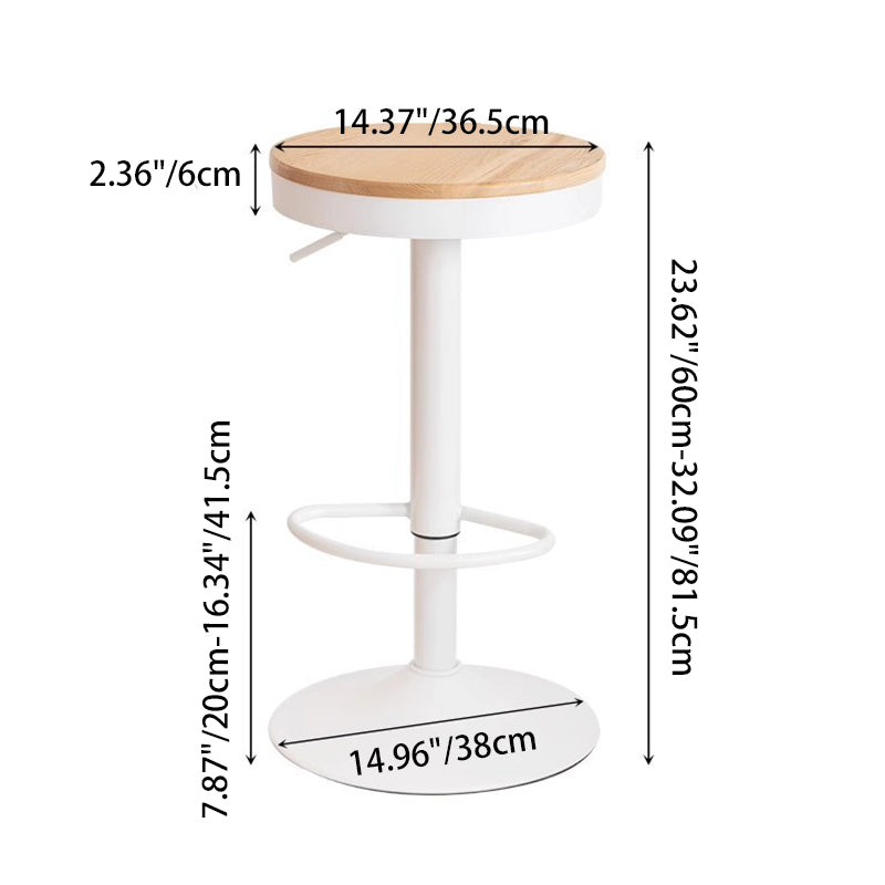 Modern Minimalist Solid Wood Iron Cylindrical Bar Stool Backless For Dining Room & Kitchen