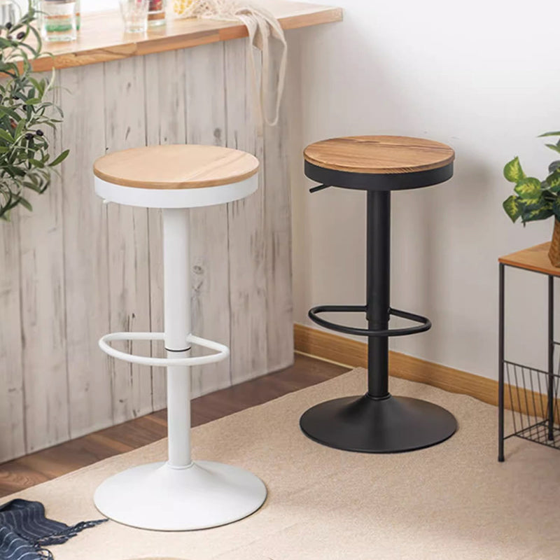 Tabouret de bar cylindrique sans dossier en bois massif et fer, style minimaliste moderne, pour salle à manger et cuisine 