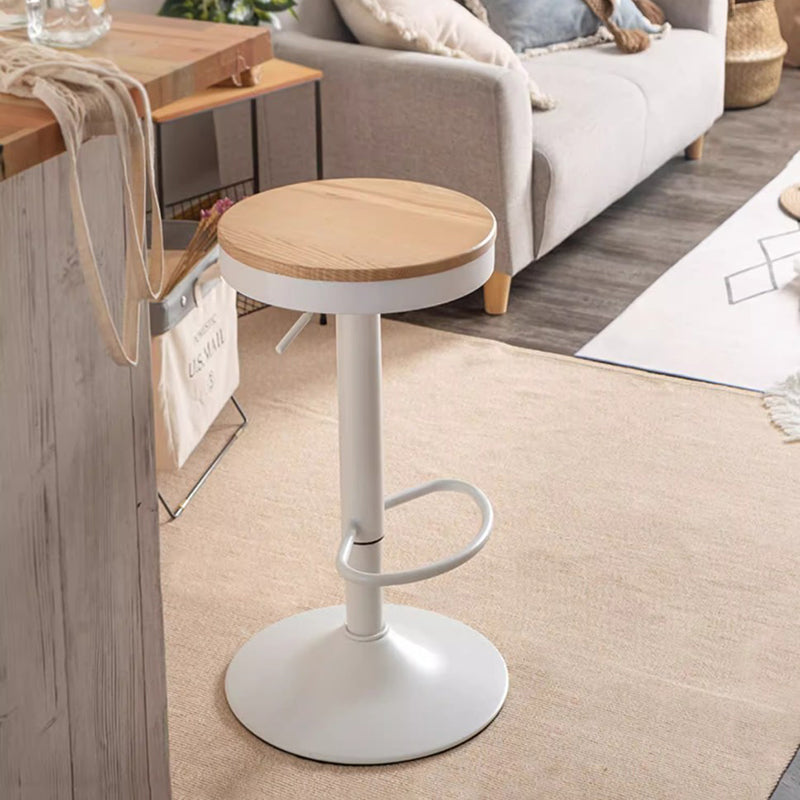Tabouret de bar cylindrique sans dossier en bois massif et fer, style minimaliste moderne, pour salle à manger et cuisine 