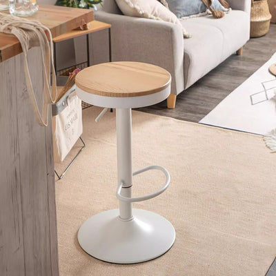 Modern Minimalist Solid Wood Iron Cylindrical Bar Stool Backless For Dining Room & Kitchen