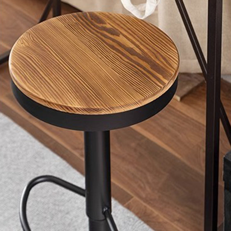 Modern Minimalist Solid Wood Iron Cylindrical Bar Stool Backless For Dining Room & Kitchen