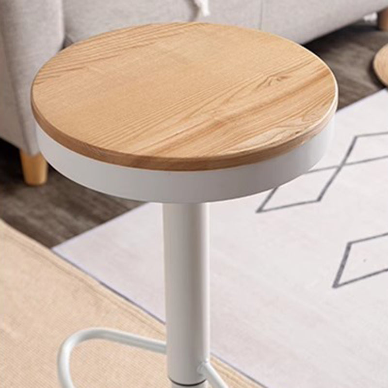 Modern Minimalist Solid Wood Iron Cylindrical Bar Stool Backless For Dining Room & Kitchen