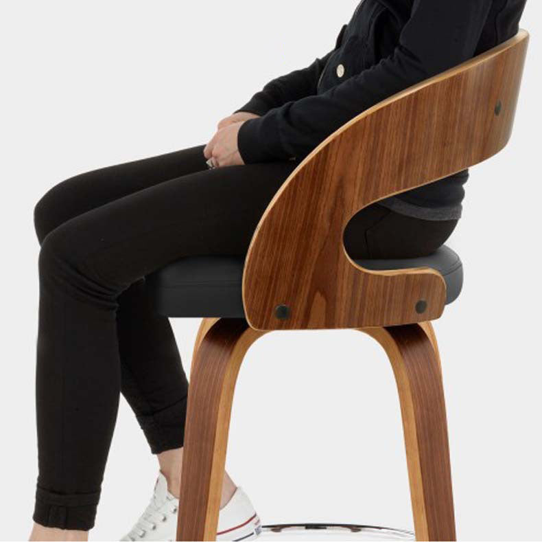 Modern Mid-century PU Leather Bentwood Sponge Curved Bar Stool Backrest Armrest For Dining Room