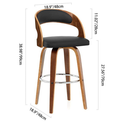 Modern Mid-century PU Leather Bentwood Sponge Curved Bar Stool Backrest Armrest For Dining Room