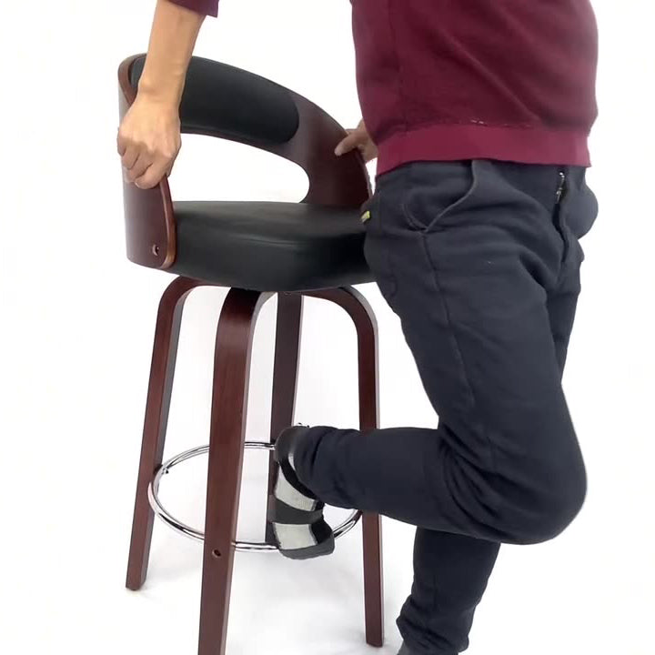 Modern Mid-century PU Leather Bentwood Sponge Curved Bar Stool Backrest Armrest For Dining Room