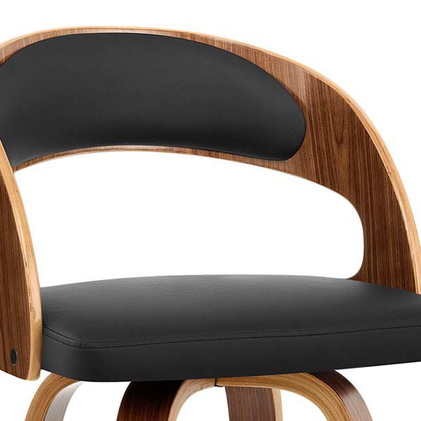 Modern Mid-century PU Leather Bentwood Sponge Curved Bar Stool Backrest Armrest For Dining Room