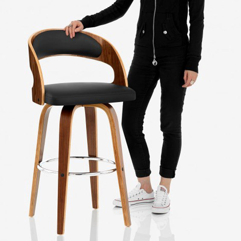 Modern Mid-century PU Leather Bentwood Sponge Curved Bar Stool Backrest Armrest For Dining Room