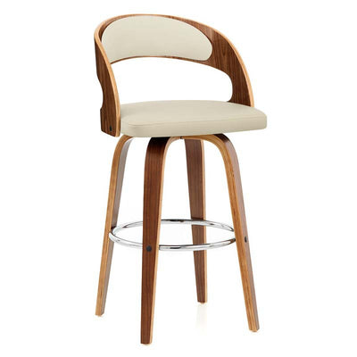 Modern Mid-century PU Leather Bentwood Sponge Curved Bar Stool Backrest Armrest For Dining Room