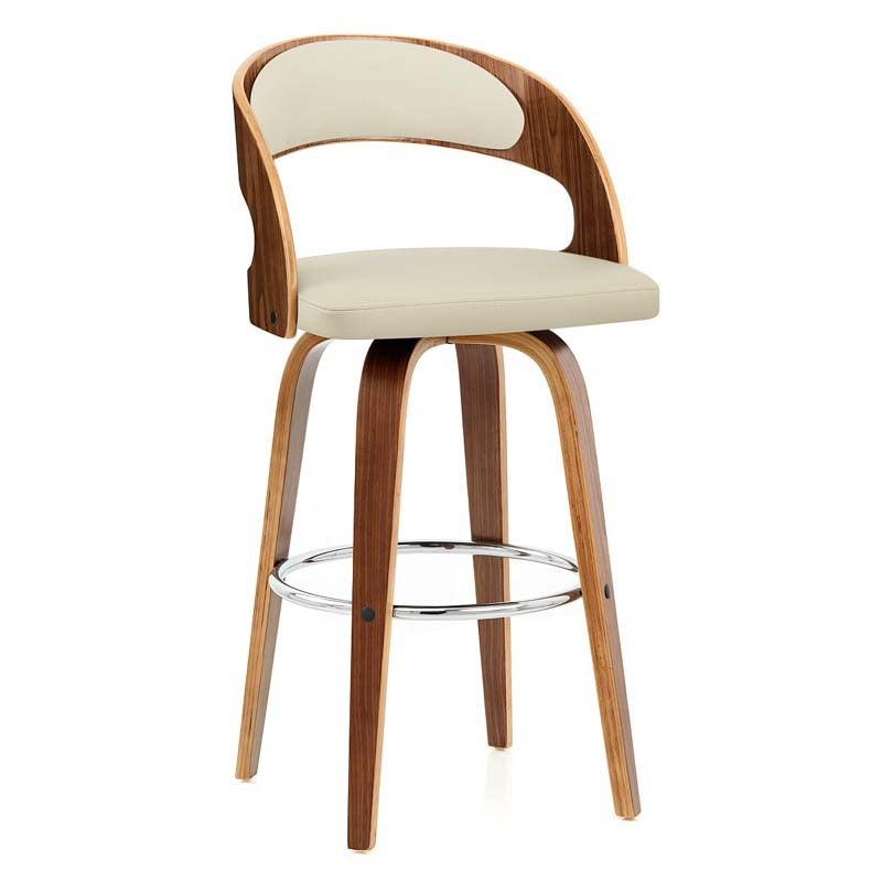 Modern Mid-century PU Leather Bentwood Sponge Curved Bar Stool Backrest Armrest For Dining Room