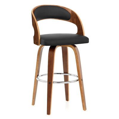 Modern Mid-century PU Leather Bentwood Sponge Curved Bar Stool Backrest Armrest For Dining Room
