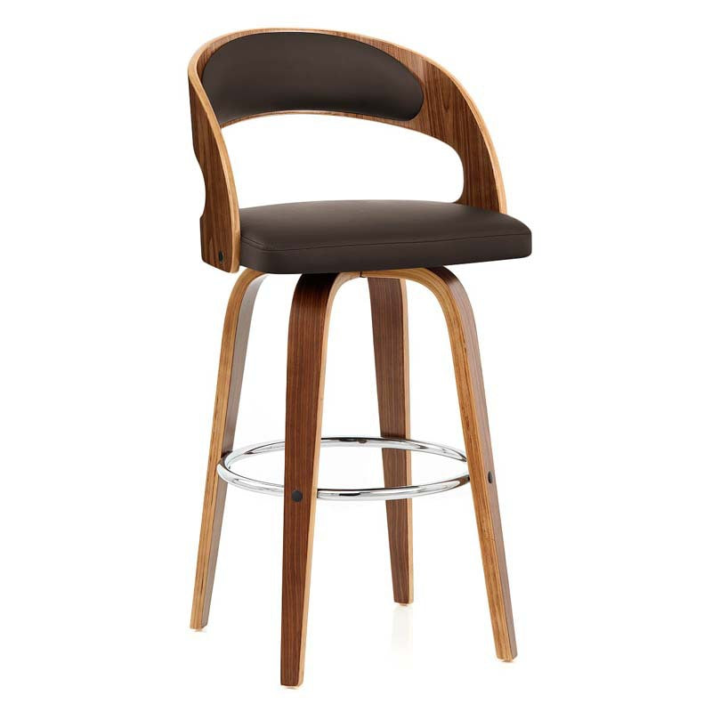 Modern Mid-century PU Leather Bentwood Sponge Curved Bar Stool Backrest Armrest For Dining Room