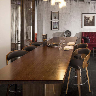 Modern Mid-century PU Leather Bentwood Sponge Curved Bar Stool Backrest Armrest For Dining Room