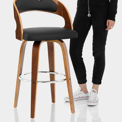 Modern Mid-century PU Leather Bentwood Sponge Curved Bar Stool Backrest Armrest For Dining Room