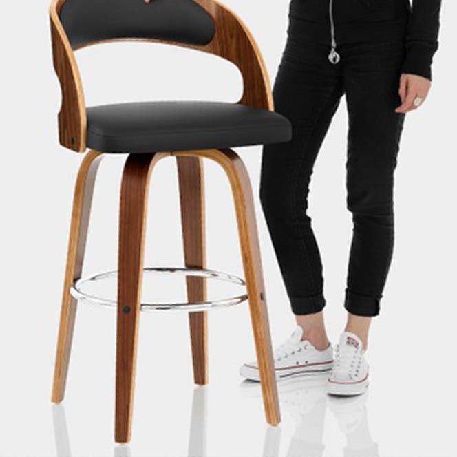 Modern Mid-century PU Leather Bentwood Sponge Curved Bar Stool Backrest Armrest For Dining Room