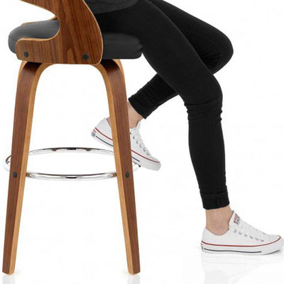 Modern Mid-century PU Leather Bentwood Sponge Curved Bar Stool Backrest Armrest For Dining Room
