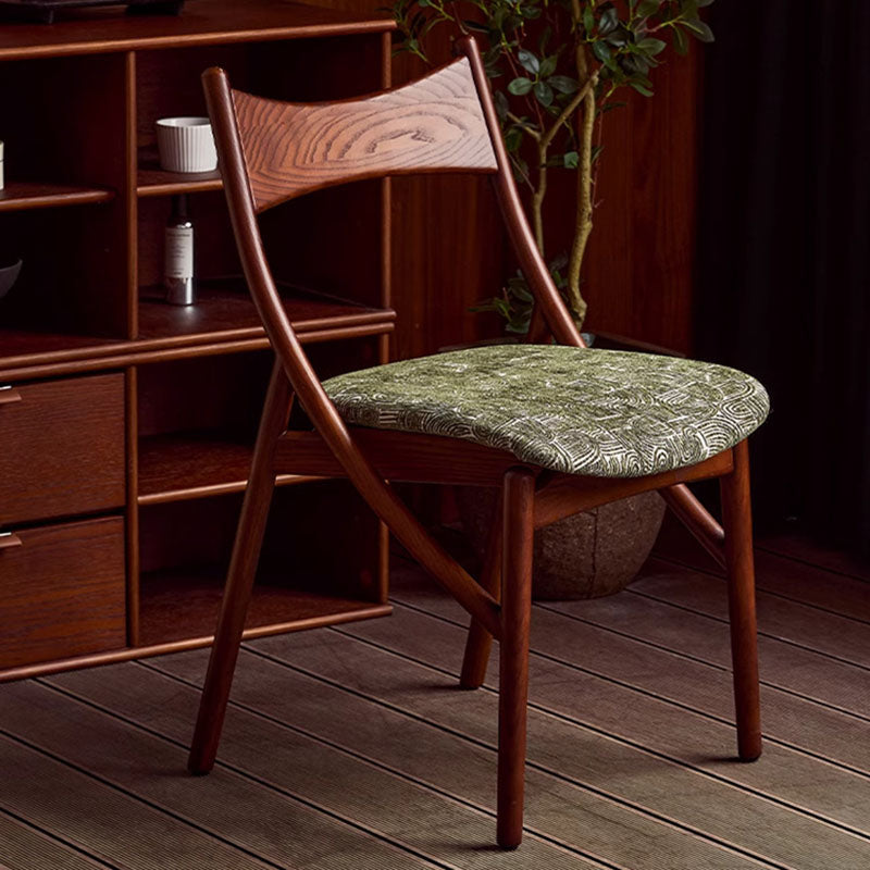 Chaise de salle à manger sans accoudoirs en bois massif, silicone, cuir et tissu, au style vintage traditionnel, rectangulaire et incurvé, en forme de chat, avec dossier, pour salle à manger 