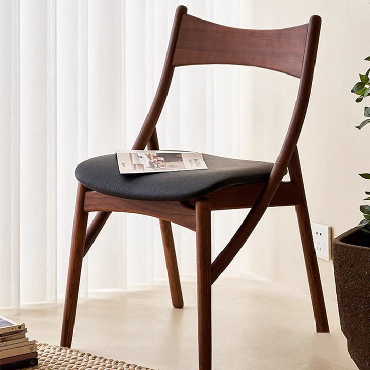 Chaise de salle à manger sans accoudoirs en bois massif, silicone, cuir et tissu, au style vintage traditionnel, rectangulaire et incurvé, en forme de chat, avec dossier, pour salle à manger 