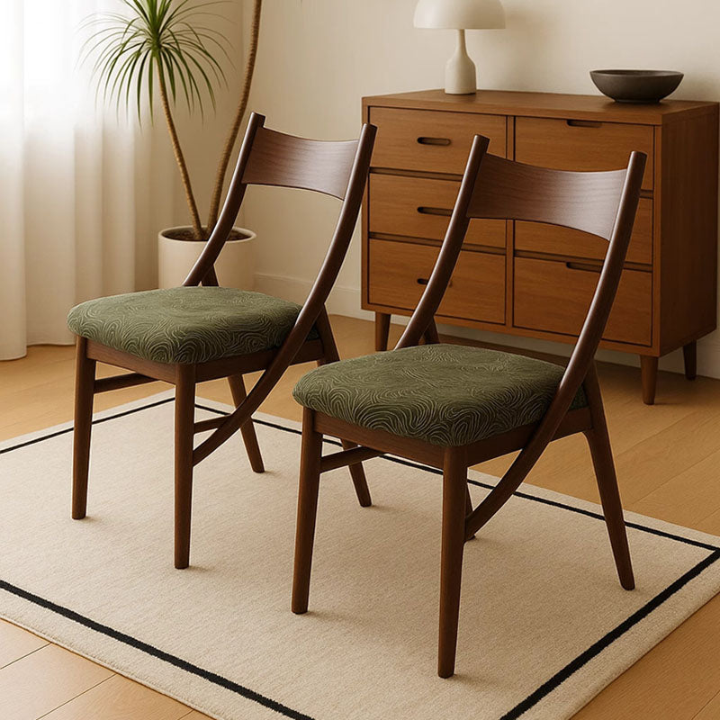 Chaise de salle à manger sans accoudoirs en bois massif, silicone, cuir et tissu, au style vintage traditionnel, rectangulaire et incurvé, en forme de chat, avec dossier, pour salle à manger 