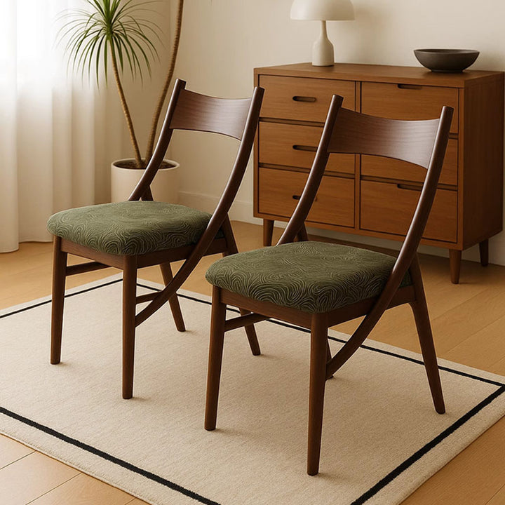 Chaise de salle à manger sans accoudoirs en bois massif, silicone, cuir et tissu, au style vintage traditionnel, rectangulaire et incurvé, en forme de chat, avec dossier, pour salle à manger 