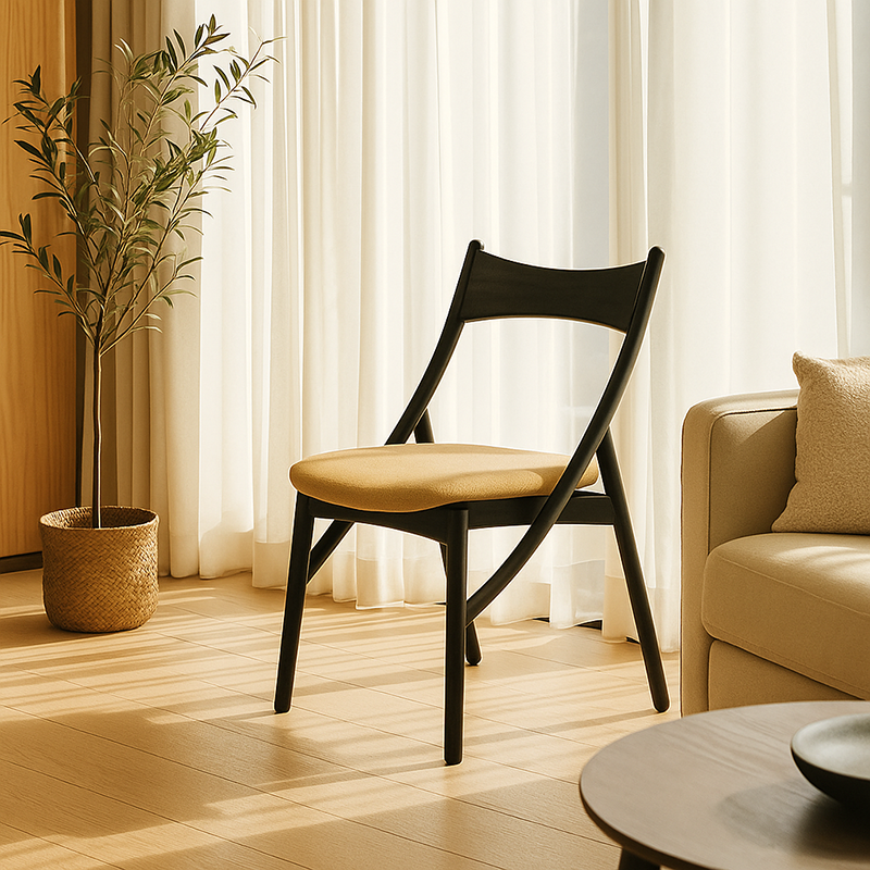 Chaise de salle à manger sans accoudoirs en bois massif, silicone, cuir et tissu, au style vintage traditionnel, rectangulaire et incurvé, en forme de chat, avec dossier, pour salle à manger 