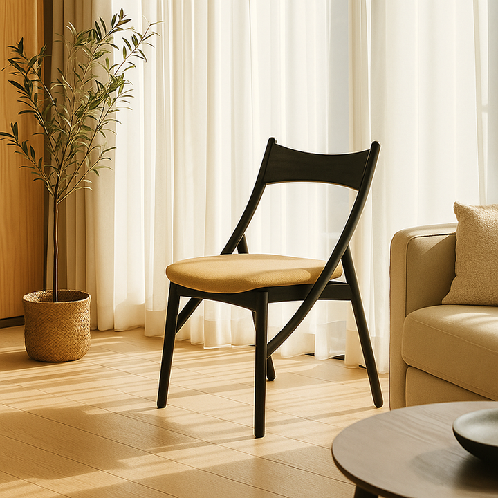 Chaise de salle à manger sans accoudoirs en bois massif, silicone, cuir et tissu, au style vintage traditionnel, rectangulaire et incurvé, en forme de chat, avec dossier, pour salle à manger 