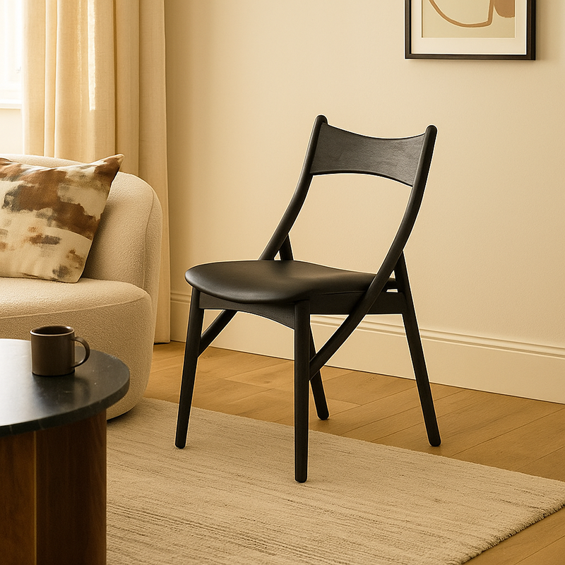 Chaise de salle à manger sans accoudoirs en bois massif, silicone, cuir et tissu, au style vintage traditionnel, rectangulaire et incurvé, en forme de chat, avec dossier, pour salle à manger 