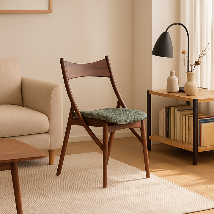 Chaise de salle à manger sans accoudoirs en bois massif, silicone, cuir et tissu, au style vintage traditionnel, rectangulaire et incurvé, en forme de chat, avec dossier, pour salle à manger 