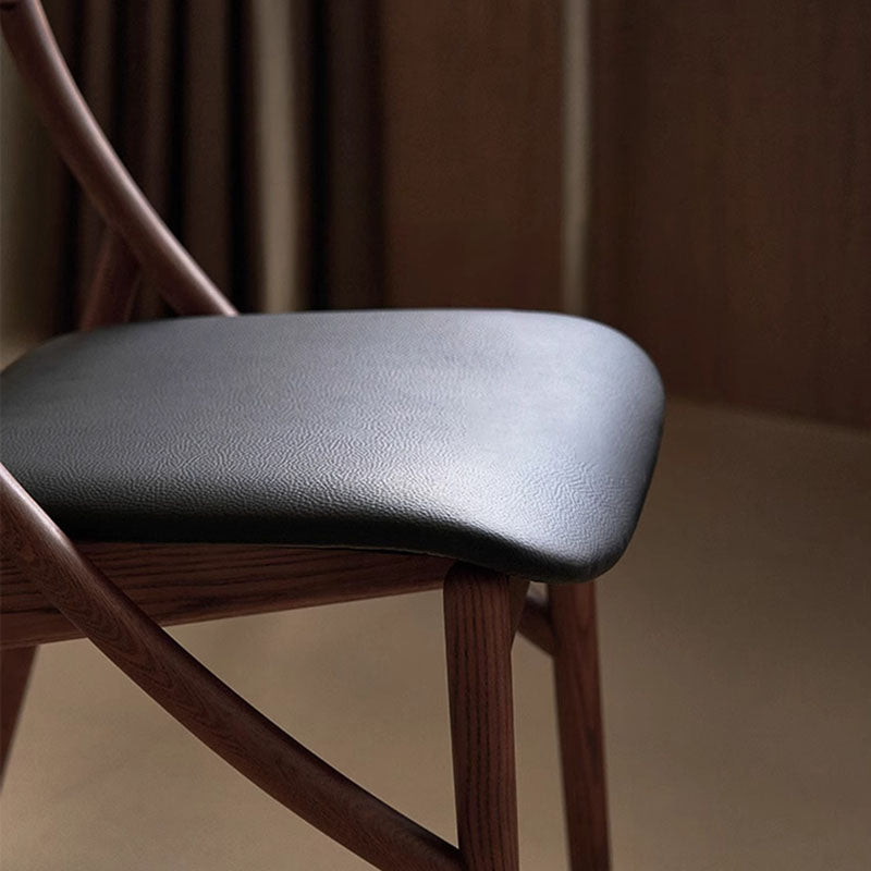 Chaise de salle à manger sans accoudoirs en bois massif, silicone, cuir et tissu, au style vintage traditionnel, rectangulaire et incurvé, en forme de chat, avec dossier, pour salle à manger 