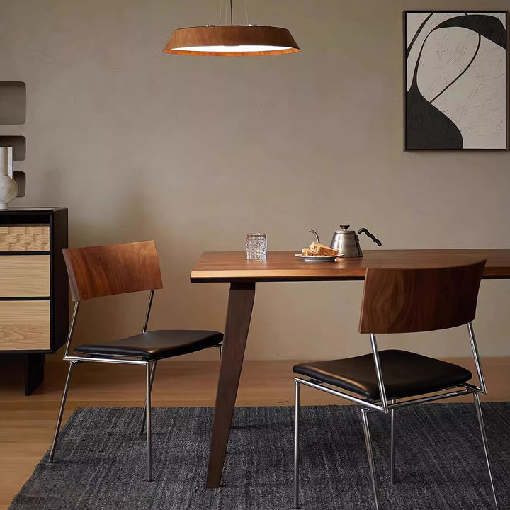 Chaise de salle à manger traditionnelle vintage carrée en cuir microfibre à couches multiples avec panneau en bois massif et acier inoxydable pour salle à manger 
