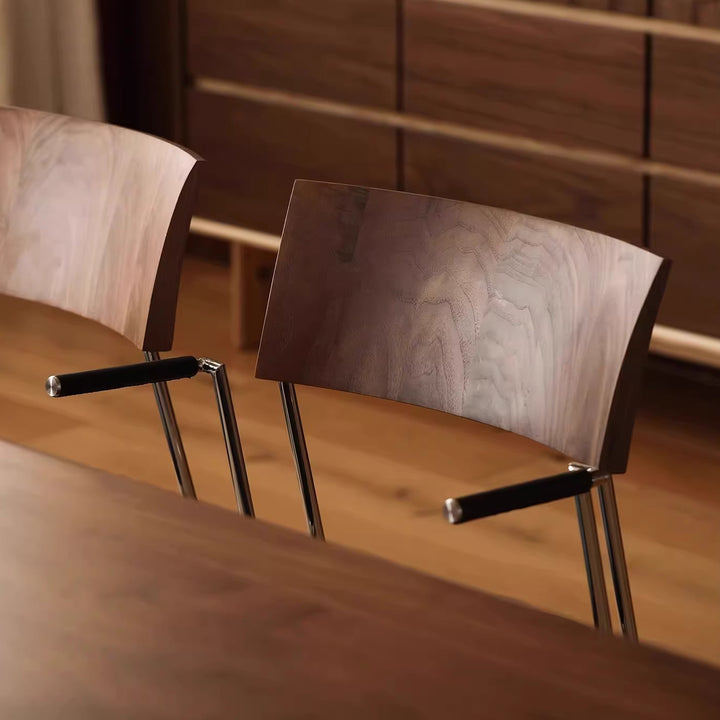 Chaise de salle à manger traditionnelle vintage carrée en cuir microfibre à couches multiples avec panneau en bois massif et acier inoxydable pour salle à manger 