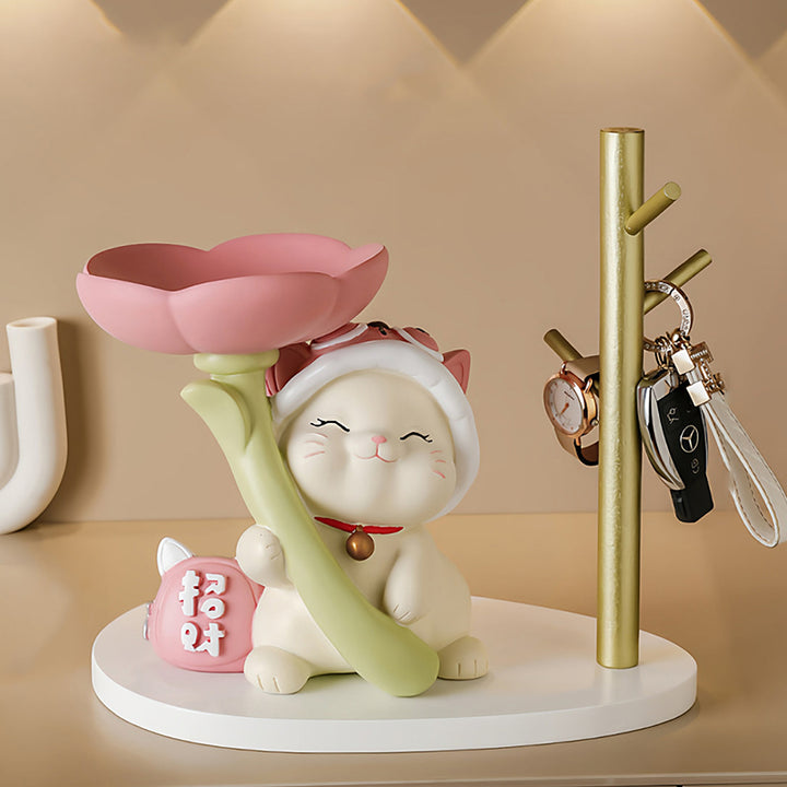 Contemporary Creative Resin Solid Wood Bunny Cat Table Decor With Jewelry Hanger For Living Room &amp; Entryway