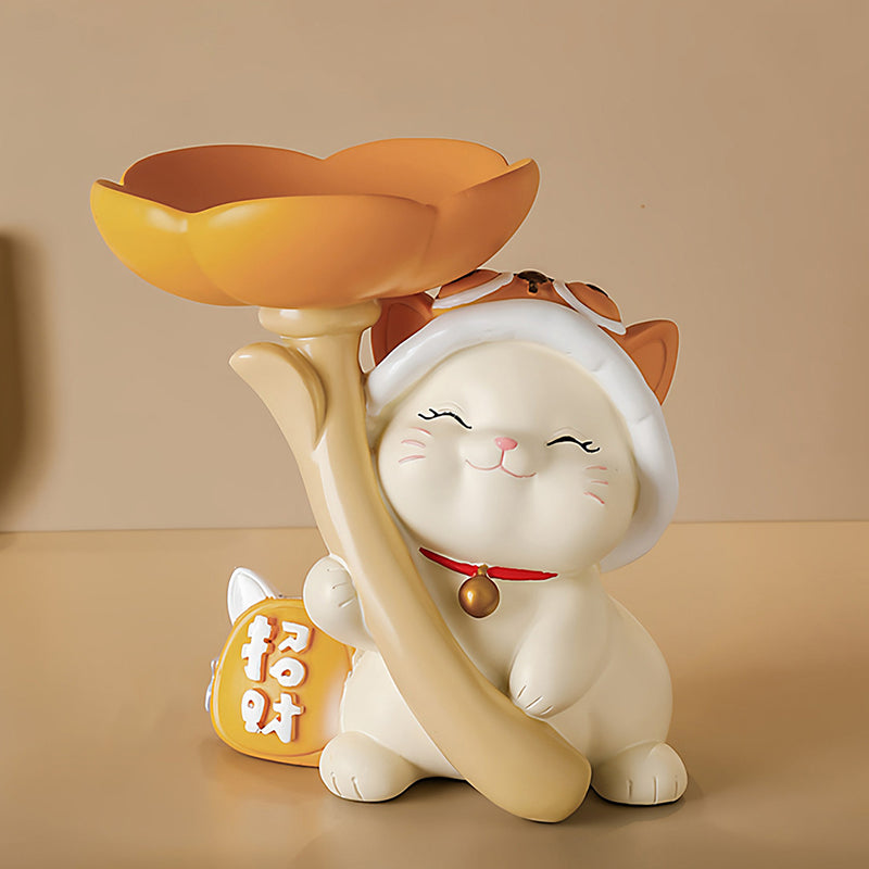 Contemporary Creative Resin Solid Wood Bunny Cat Table Decor With Jewelry Hanger For Living Room &amp; Entryway