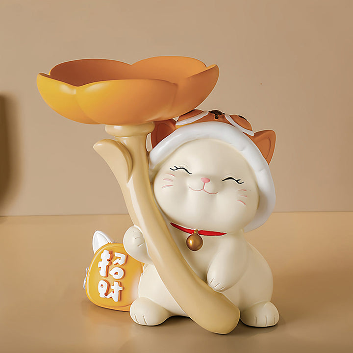 Contemporary Creative Resin Solid Wood Bunny Cat Table Decor With Jewelry Hanger For Living Room &amp; Entryway