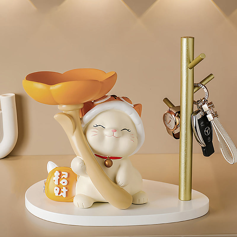 Contemporary Creative Resin Solid Wood Bunny Cat Table Decor With Jewelry Hanger For Living Room &amp; Entryway