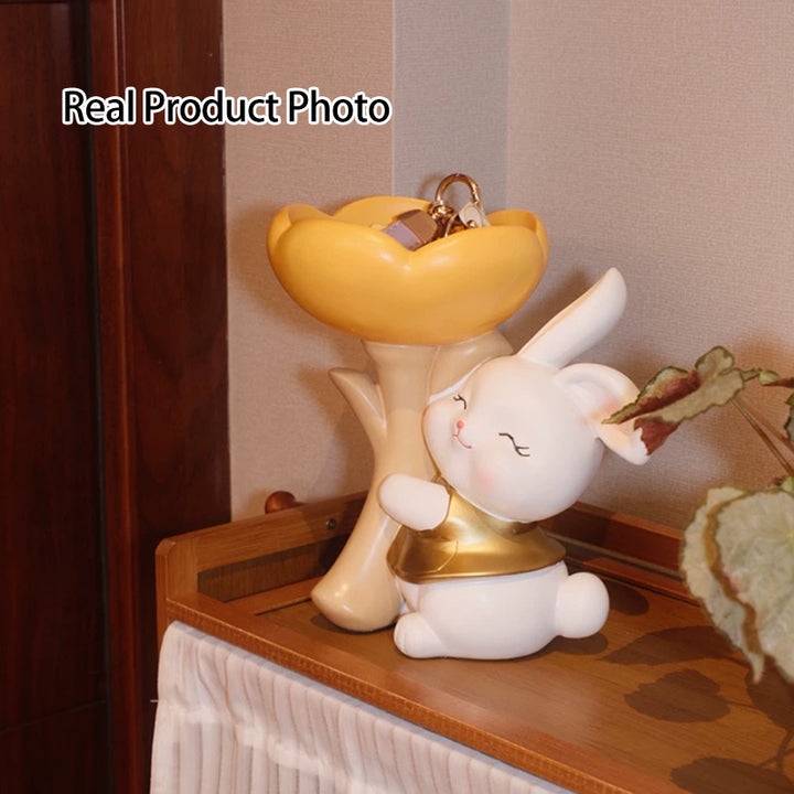 Contemporary Creative Resin Solid Wood Bunny Cat Table Decor With Jewelry Hanger For Living Room &amp; Entryway