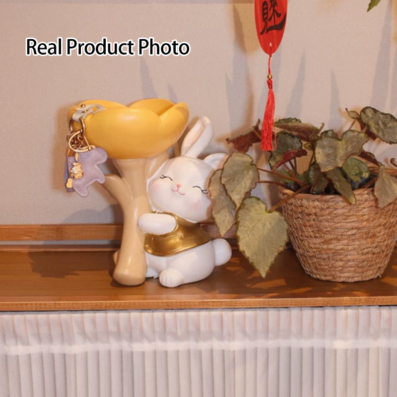 Contemporary Creative Resin Solid Wood Bunny Cat Table Decor With Jewelry Hanger For Living Room &amp; Entryway