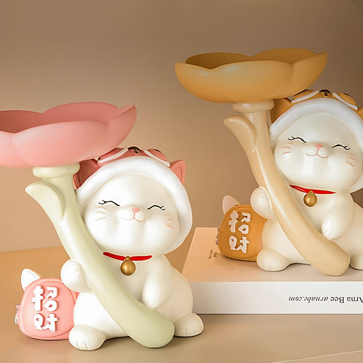 Contemporary Creative Resin Solid Wood Bunny Cat Table Decor With Jewelry Hanger For Living Room &amp; Entryway