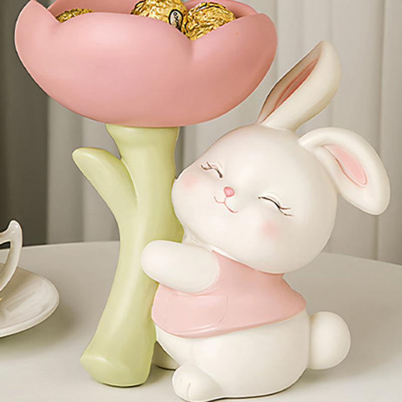 Contemporary Creative Resin Solid Wood Bunny Cat Table Decor With Jewelry Hanger For Living Room &amp; Entryway