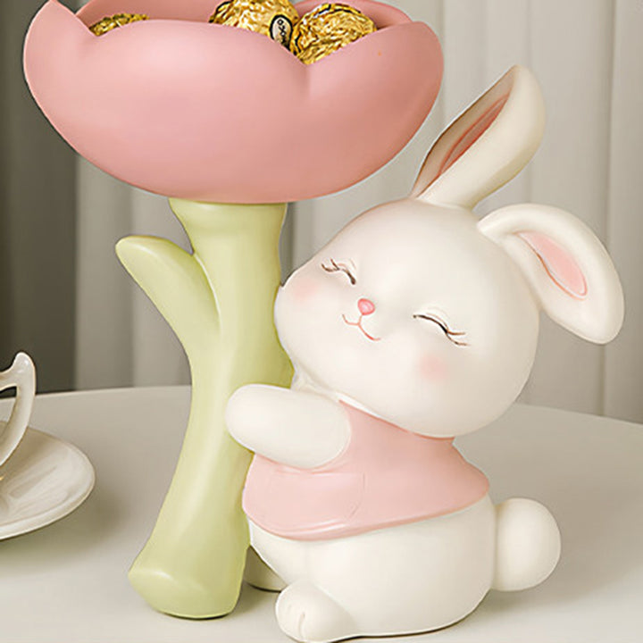 Contemporary Creative Resin Solid Wood Bunny Cat Table Decor With Jewelry Hanger For Living Room &amp; Entryway