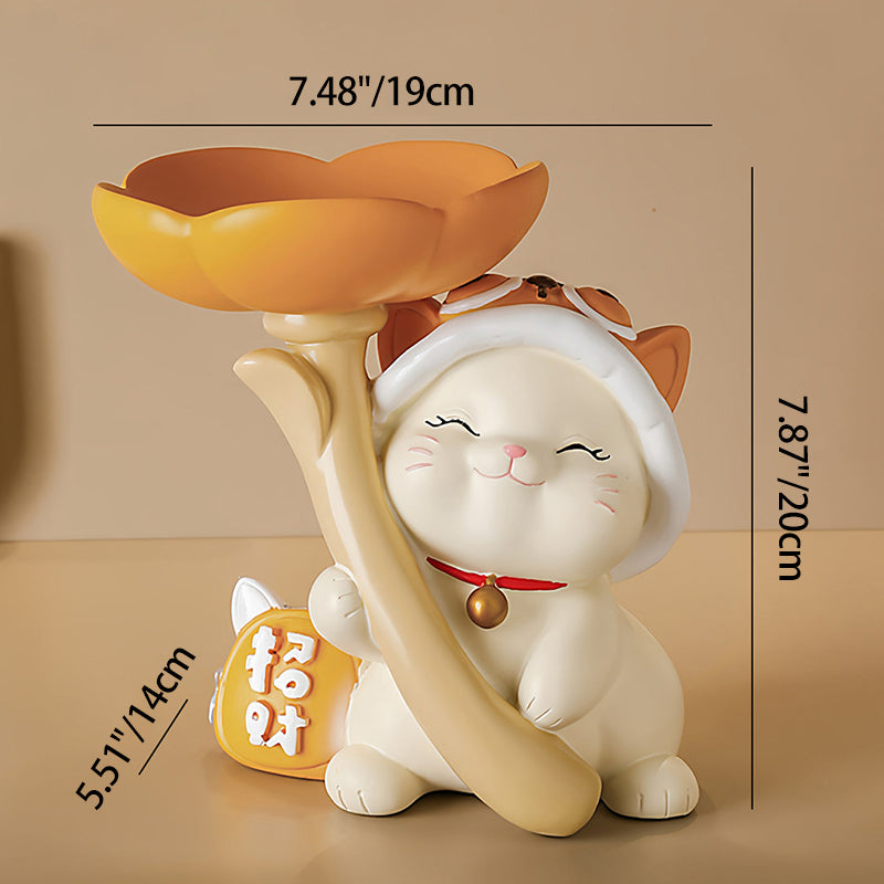 Contemporary Creative Resin Solid Wood Bunny Cat Table Decor With Jewelry Hanger For Living Room &amp; Entryway