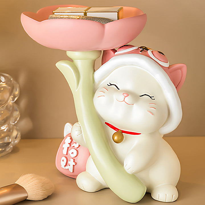 Contemporary Creative Resin Solid Wood Bunny Cat Table Decor With Jewelry Hanger For Living Room &amp; Entryway